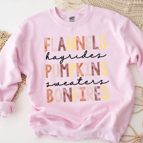 Flannels Hayrides Pumpkins Sweaters Bonfires Fall Sweatshirt